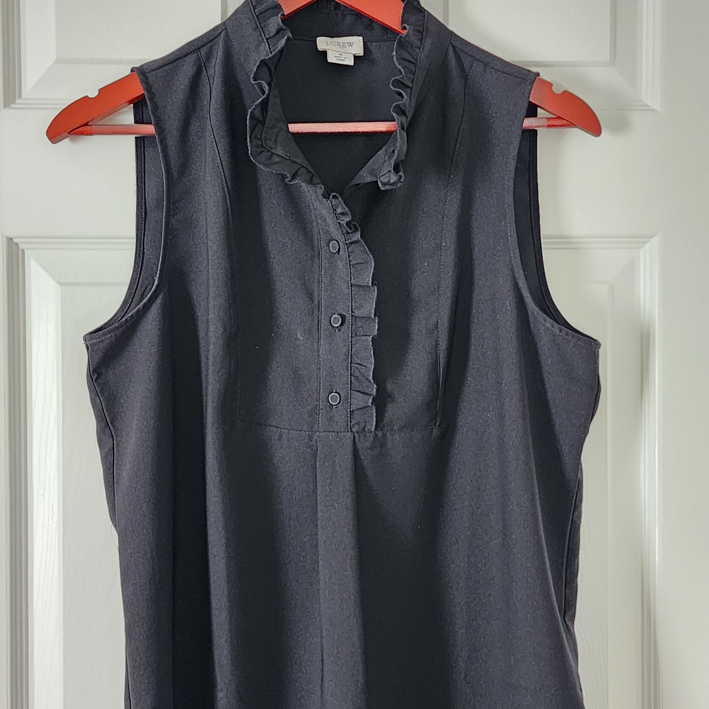 J. Crew Black Ruffled Neckline Sleeveless Blouse - Size 8 Classic Chic Layering